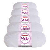 5 Novelos Lã Mollet 40g Crochê Tricô Círculo Cor 0010 Branco