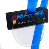 50 Medalhas Redondas 5cm Acrílico Cristal 2mm C Fita Azul