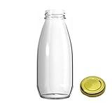 6 Garrafas De Vidro Para Suco  300ml  Com Tampa Dourada