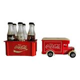 6 Mini Garrafas Coca-cola + Engradado + Mini Caminhão Déc.80