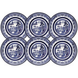 6 Pratos Porcelana Sobremesa Mesa Posta Blue Willow Oxford