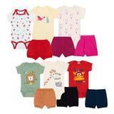 6pç Roupa Bebê Body Shorts Menino Menina Suedine 100 algodão