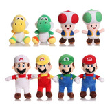 8pcs Super Mario Mario Luigi Yoshi Mushroom Boneca Pelúcia