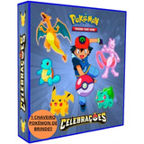 Álbum Fichário Pasta Pokemon + 20 Folhas + 6 Cartas + Brinde