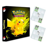 Álbum Pasta Fichário Pokemon + 20 Folhas Pikachu Capa Dura