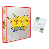 Álbum Pasta Fichário Pokemon + 10 Folhas Pikachu Capa Dura