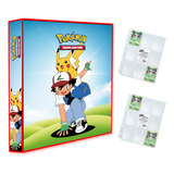 Álbum Pasta Fichário Pokemon + 20 Folhas Turma Ash E Pikachu