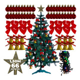 Árvore De Natal 1,50 Decorada Completa 46 Enfeites + Pisca