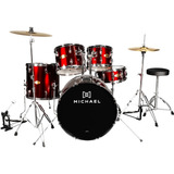 Bateria Acústica Michael Vinho 5 Peças Bumbo 22
