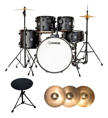 Bateria Rmv Scorpion 22 Preta Com Banco E Pratos