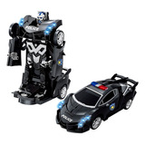 Brinquedo Infantil Carrinho Luz E Som Polcia Que Vira Rob Cor Preto Personagem Super Rob
