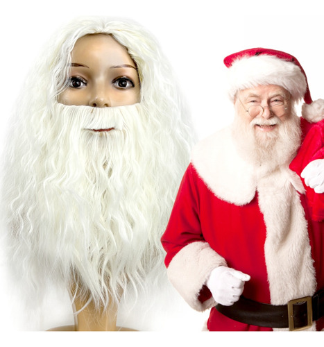 Cabelo Peruca Com Barba Fantasia Papai Noel Natal Deluxo