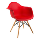 Cadeira Charles Eames Arm Base Madeira Vermelho
