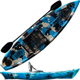Caiaque Pesca Tuna Pro Hidro2eko Kayak Com Cadeira E Remo Cor Azul Camuflado