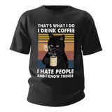Camiseta Gato Engraado Meme I Love Coffe And Hate People