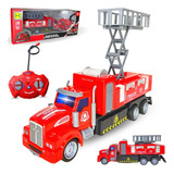 Carro Caminh�o Bombeiro Com Controle Remoto Sem Fio Luz Cor Vermelho Personagem Bombeiro Mirim