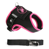 Coleira Peitoral Para C�es Com Regulagem E Guia Tamanho 4 Cor Preta Com Detalhe Pink Pet Finess