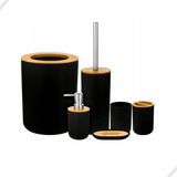 Conjunto Acess�rios P Banheiro Lixeira Saboneteira 6 Pe�as Cor Preto