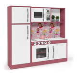 Cozinha Infantil Completa Diana Com Refrigerador Meninas Mdf Cor Rosa branco