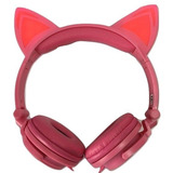 Headphone Fone Cat P2 Orelha De Gato Led Cosplay Cor Rosa