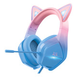 Headset Gamer Adamantiun Yumi Led Fio P2 Usb Com Microfone Fone Ouvido Cor Rosa E Azul Ps4 Ps5 Xbox Celular