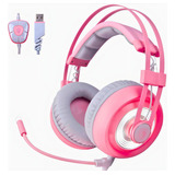 Headset Sades G70 Gamer Usb 7.1 Para Pc Notebook Cor Rosa
