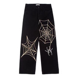 High Street Spider Web Embroidered Street Straight Leg Pants