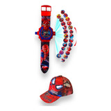 Homem Aranha Relógio Projetor E Boné Kit Infantil Promoção