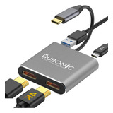 Hub Adaptador Usb C Para Duplo Hdmi Dois Monitores 1080p 4k