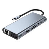 Hub Usb 11 Em 1 Tipo C 3.0 Hdmi Vga Rj45 Microsd Tf 5gbps P2