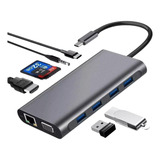 Hub Usb 11 Em 1 Tipo C 3.0 Hdmi Vga Rj45 Microsd Tf 5gbps P2