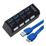 Hub Usb 3.0 4 Portas Chave On Led 5 Gbps Rápido Cabo Micro B
