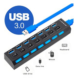 Hub Usb Cabo Extensor Régua Usb 3.0 / 2.0 7 Portas High Speed Hd Pen Drive Pc