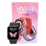 Hw68 Ultra Mini Smartwatch Cor Da Caixa Rosa Cor Da Pulseira Preto