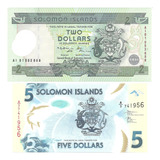 Ilhas Salomão 2 Cédulas Estrangeiras 2two 5 Five Dollars F.e