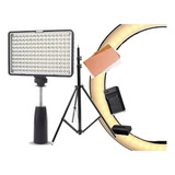 Iluminador Profissional De 160 Led+bateria+carreg+tripe 2m Cor Da Estrutura Preto Cor Da Luz Branca 110v/220v