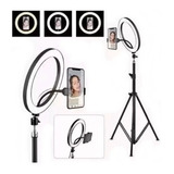 Iluminador Ring Light Youtuber Maquiagem Celular 26 Cm Tripé Cor Da Estrutura Preto Cor Da Luz 3 Tipos