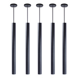 Iluminar Ambiente Kit 6 Pendente Tubo Preto 50cm Canopla 6cm Led Branco Quente