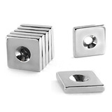 Ímã Neodímio 20x20x4 Mm N35 Furo Escareado M4 10 Unidades