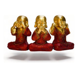 Imagem Estatueta Trio De Budas Surdo Mudo E Cego Resina 22cm