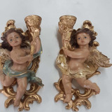 Imagem Par De Anjos Castiçal 25 Cm Gesso+ Suportes + Velas