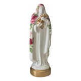 Imagem Santa Teresinha Manto Flor Rosa 20 Cm Gesso Linda