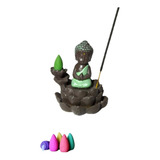 Incensário Buda Flor De Lótus Cascata + 5 Incensos Brinde
