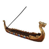 Incensario Canoa Viking Decorado Em Resina + Incenso Brinde