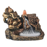 Incensário Ganesha Deus Fortuna Cascata Backflow Em Resina 