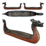 Incensário Porta Incenso Vareta Resina Canoa Viking 25cm