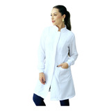Jaleco Botão Embutido Feminino Oxford Branco Gola Padre