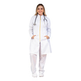 Jaleco Branco Com Zíper Feminino Acinturado Detalhes