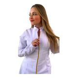 Jaleco Branco Com Zíper Feminino Acinturado Detalhes