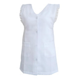 Jaleco Feminino Acinturado Sem Manga Com Renda Lese Trabalho